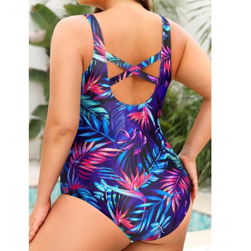 Holipick Women Tropical Tummy Control One Piece Swimsuit 18W Plus NWT - Picture 3 of 6
